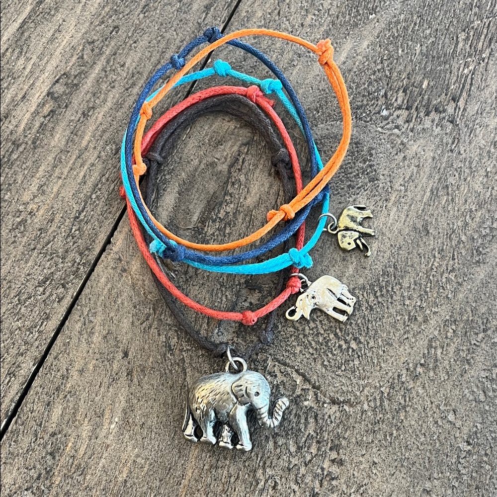 Elephant Charm Adjustable Bracelet Set - Multicolor